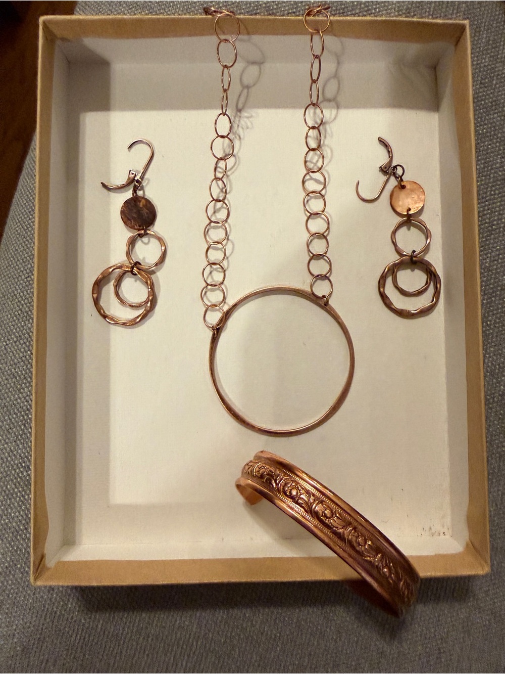Copper-Tone Hoop Pendant Necklace and Earring Set - Women's Jewelry